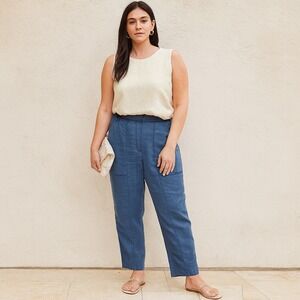 Kobi Halperin Linen Blend Pants Womens Medium Navy Blue Elastic Waist Tencel